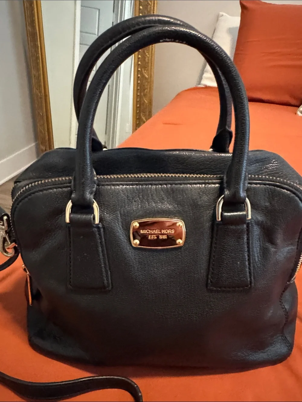 Michael Kors Alexis LG Black Leather Satchel 38S6YZES2L